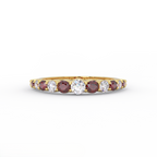 Lab grown ruby and graduated diamond half eternity band in 14K yellow gold - front view