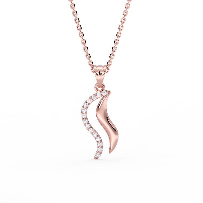 Diamond wave pendant necklace in 14K rose gold with pave-set lab diamonds