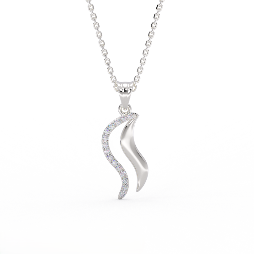 Diamond wave pendant necklace in 14K white gold with pave lab-grown diamonds