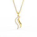 Diamond wave pendant necklace in solid 14K yellow gold with pave diamonds