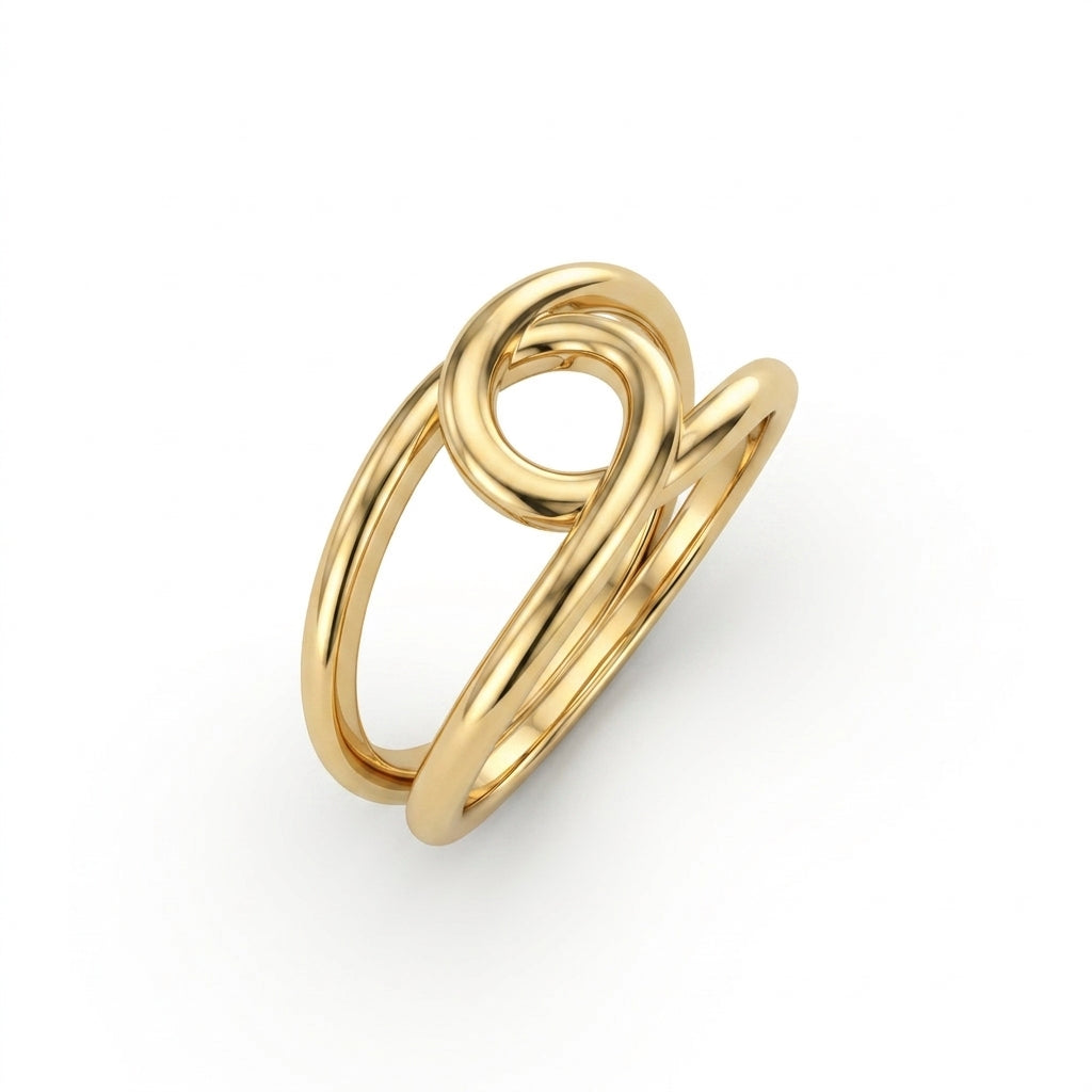 Double loop gold ring in 14K white gold, front view — Black Pearl of Queens