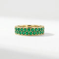 Emerald double row eternity ring in 14K yellow gold with continuous pavé gemstone design