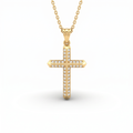 Double row Lab-Grown Diamond cross pendant with faceted pointed tips in 14K yellow gold