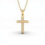 Double row Lab-Grown Diamond cross pendant with faceted pointed tips in 14K yellow gold