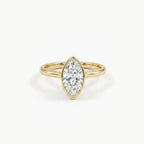 Solid 14K yellow gold marquise cut diamond ring with bezel setting and slim polished band