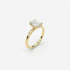 Emerald-cut diamond engagement ring with hidden halo and pavé band in 14K yellow gold - Art Deco style