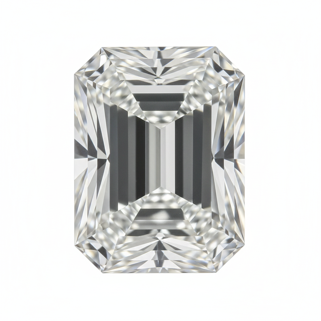 1 carat emerald cut diamond, 7mm by 5mm, step cut with beveled corners