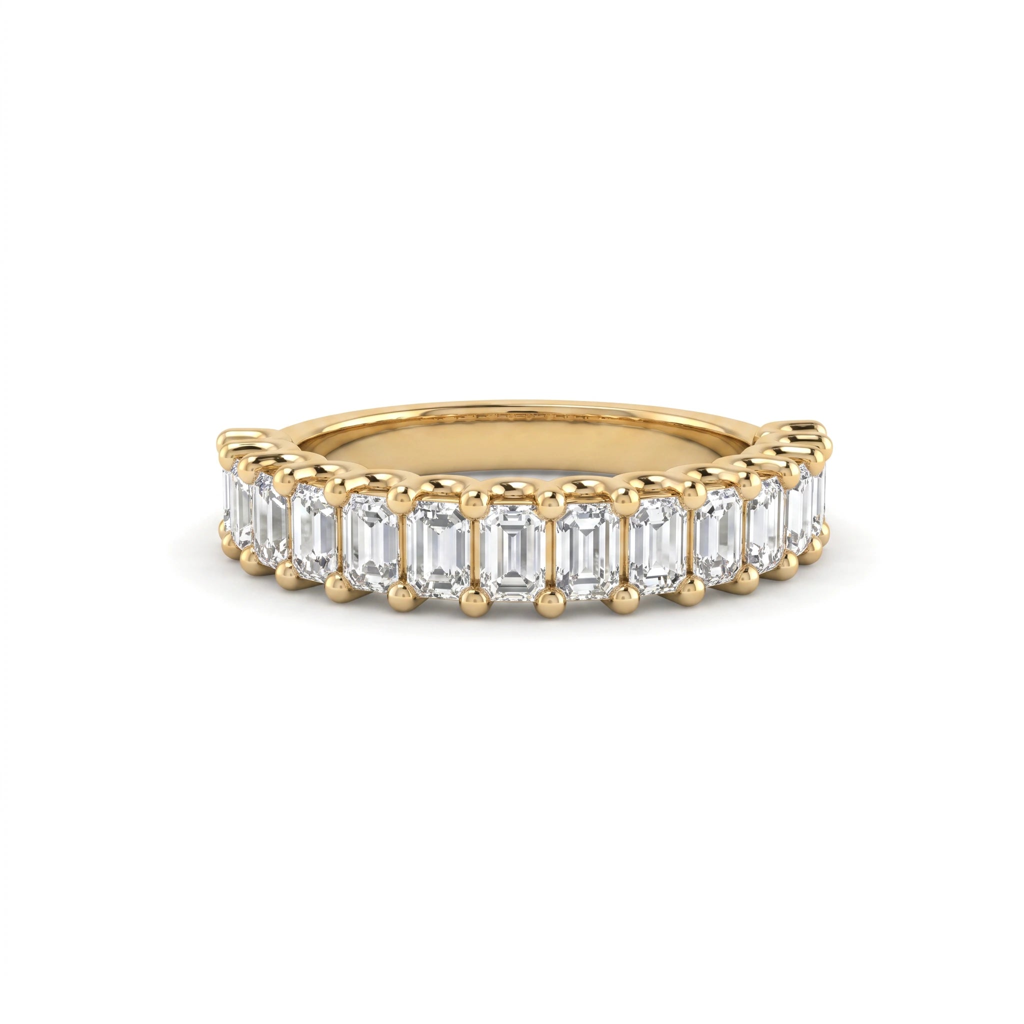 Emerald cut diamond wedding band in 14K yellow gold, 1.1ct with fourteen 3x2mm shared-prong set Lab-Grown Diamonds on a 3mm band