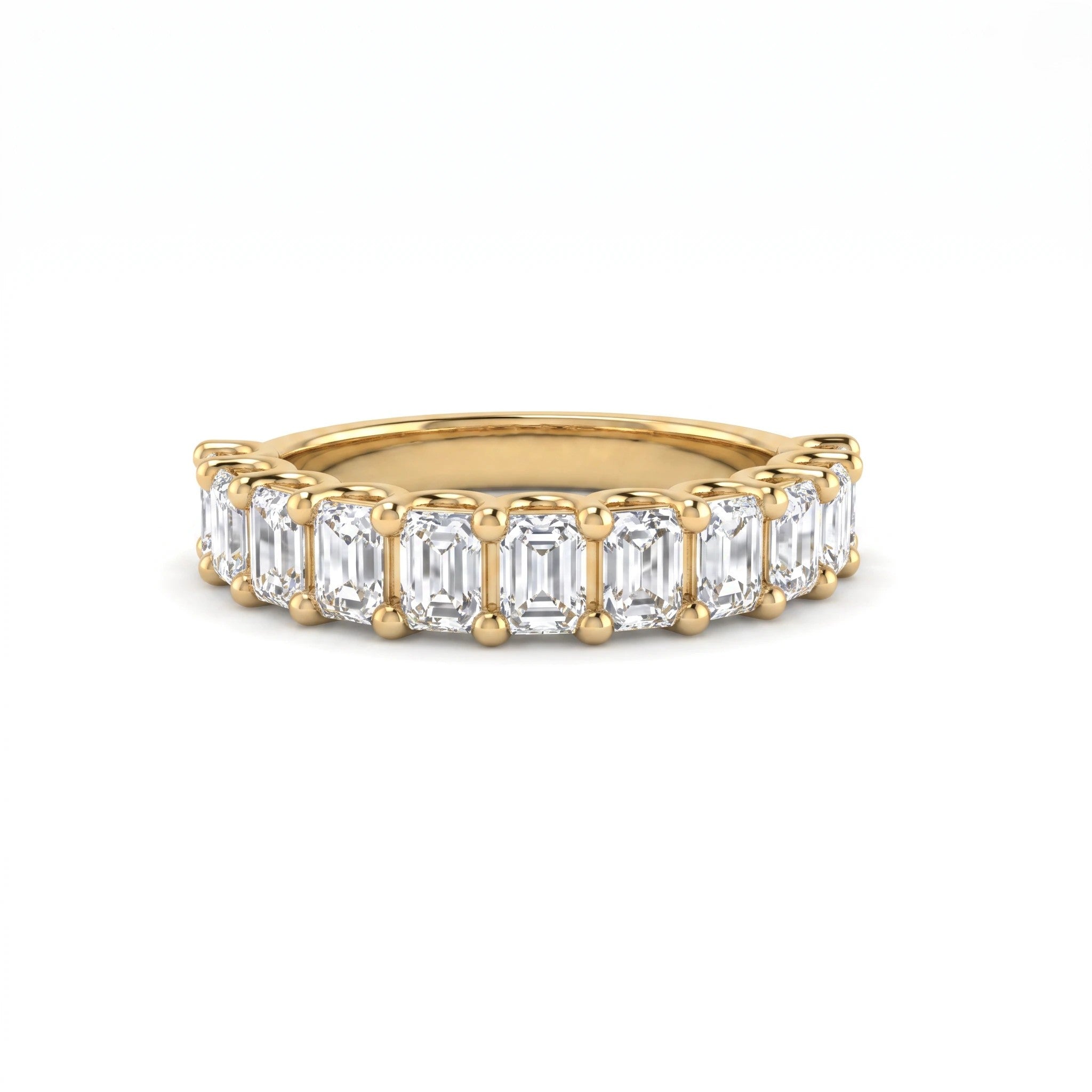 Emerald cut diamond wedding band in 14K yellow gold, 1.65ct with eleven 3.5x2.5mm shared-prong set Lab-Grown Diamonds on a 3.5mm band