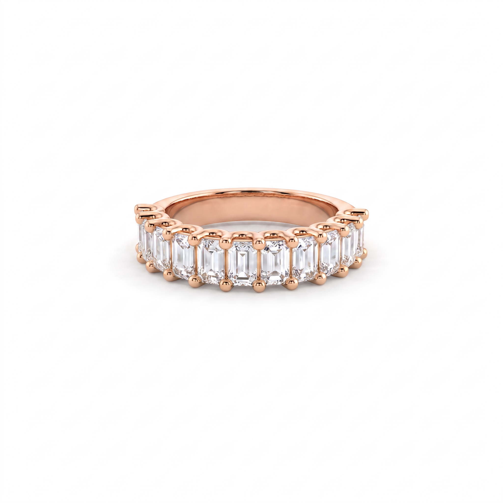 Emerald cut diamond wedding band in 14K rose gold, 1.8ct with eleven 4x2.5mm shared-prong set Lab-Grown Diamonds