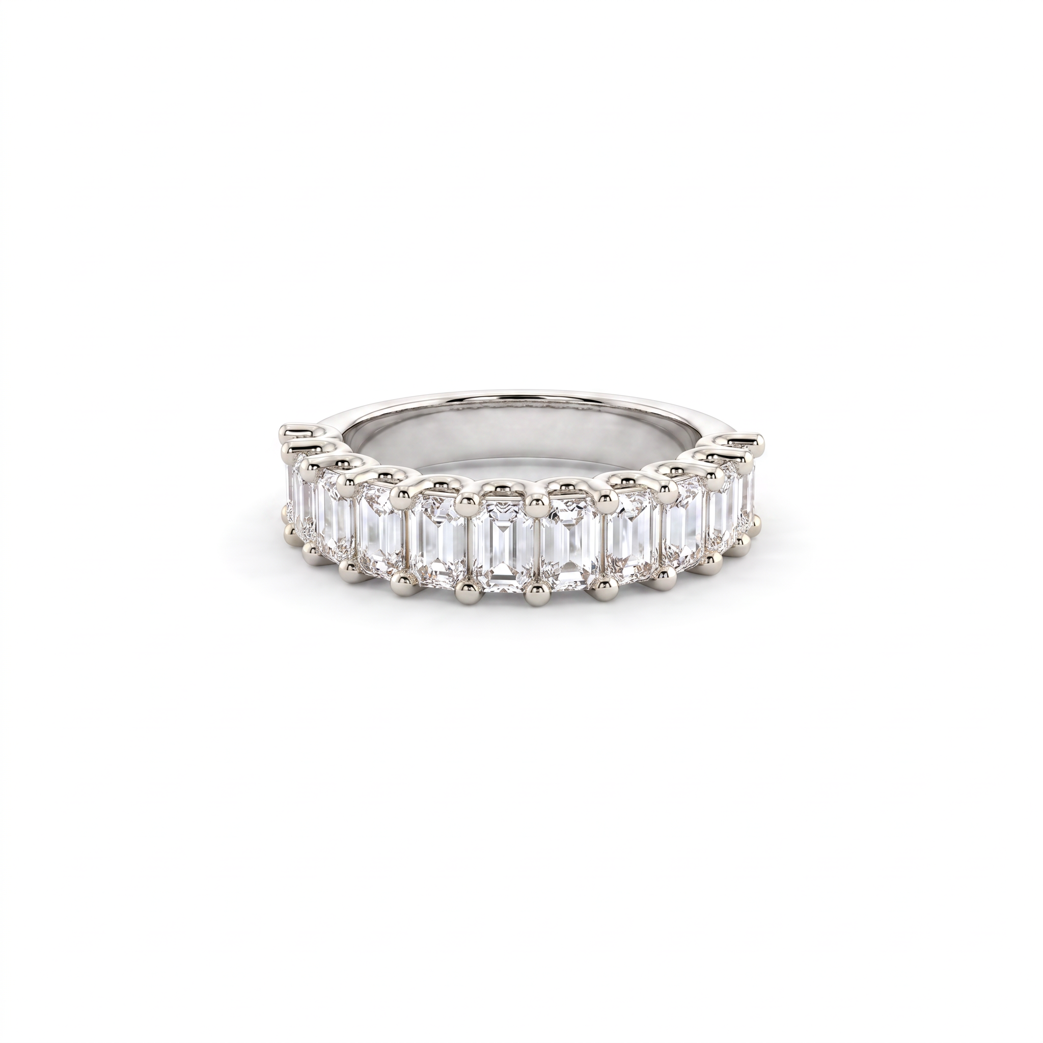 Emerald cut diamond wedding band in 14K white gold, 1.8ct with eleven 4x2.5mm shared-prong set Lab-Grown Diamonds