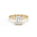 Emerald cut lotus prong milgrain Lab-Grown Diamond engagement ring in 14K yellow gold, front view showing 1ct emerald cut center in petal prong basket — Black Pearl of Queens