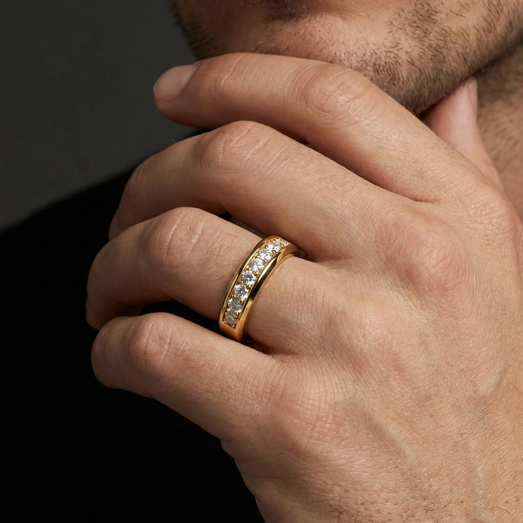 Eternal sparkle pavé diamond wedding band in 14K yellow gold - classic timeless design