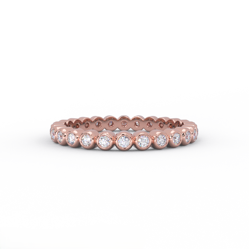 1/3 ct bezel set lab grown diamond eternity wedding band in solid 14K rose gold – front view