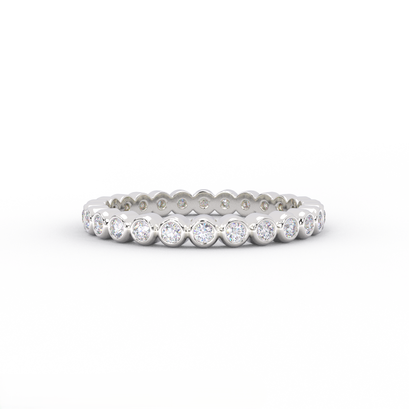 1/3 ct bezel set lab grown diamond eternity wedding band in solid 14K white gold – front view