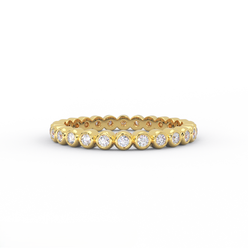 1/3 ct bezel set lab grown diamond eternity wedding band in solid 14K yellow gold – front view