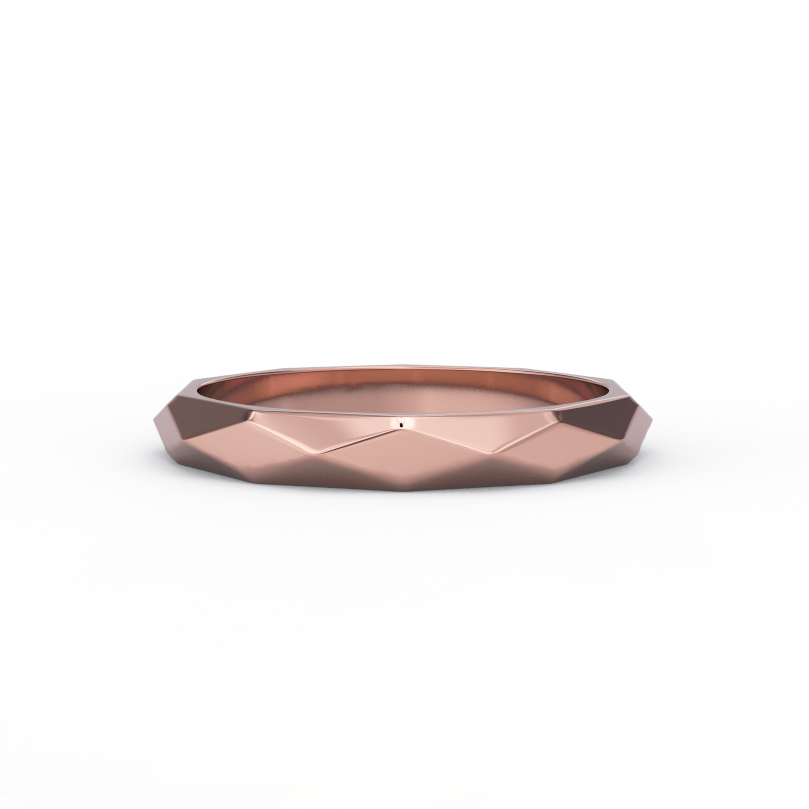 3mm faceted gold ring in solid 14K rose gold – front view