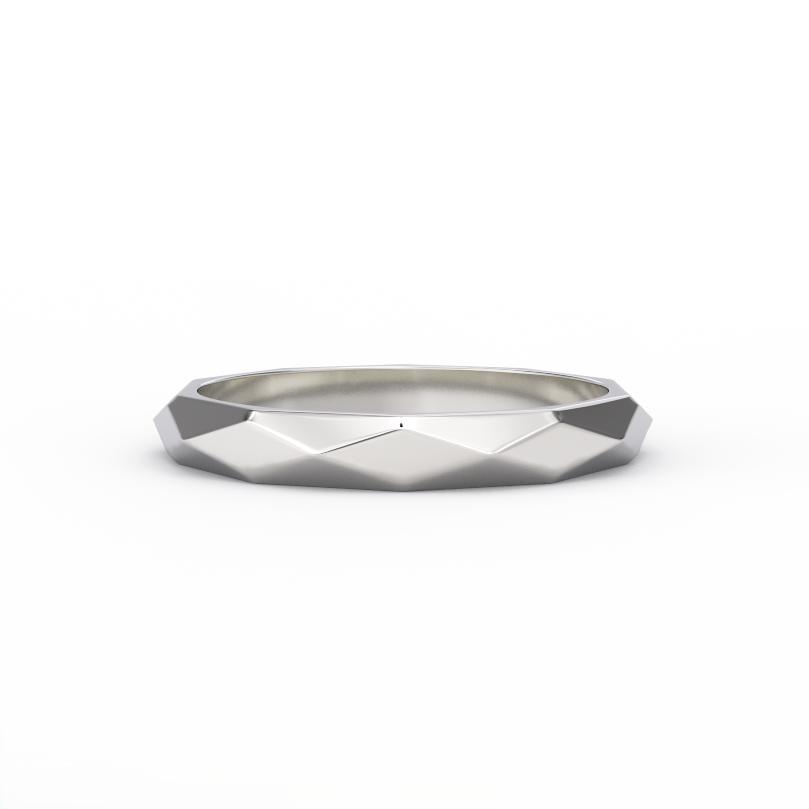 3mm faceted gold ring in solid 14K white gold – front view