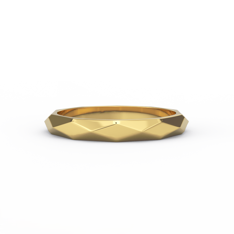 3mm faceted gold ring in solid 14K yellow gold – front view