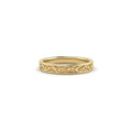 Filigree scroll wedding band in 14K white gold, 3mm, front view — Black Pearl of Queens