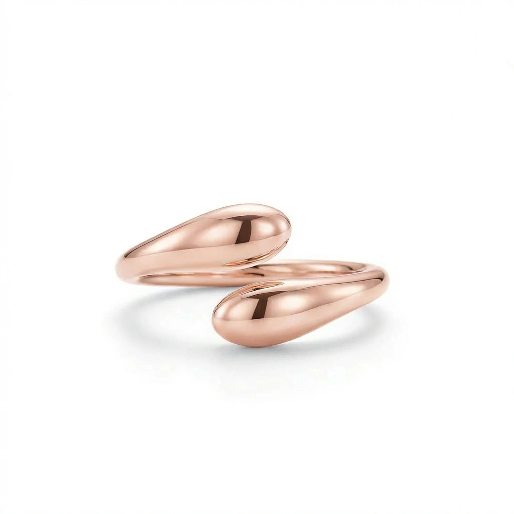 Flow Gold Open Ring in solid 14K rose gold, minimalist fluid open ring design with polished finish