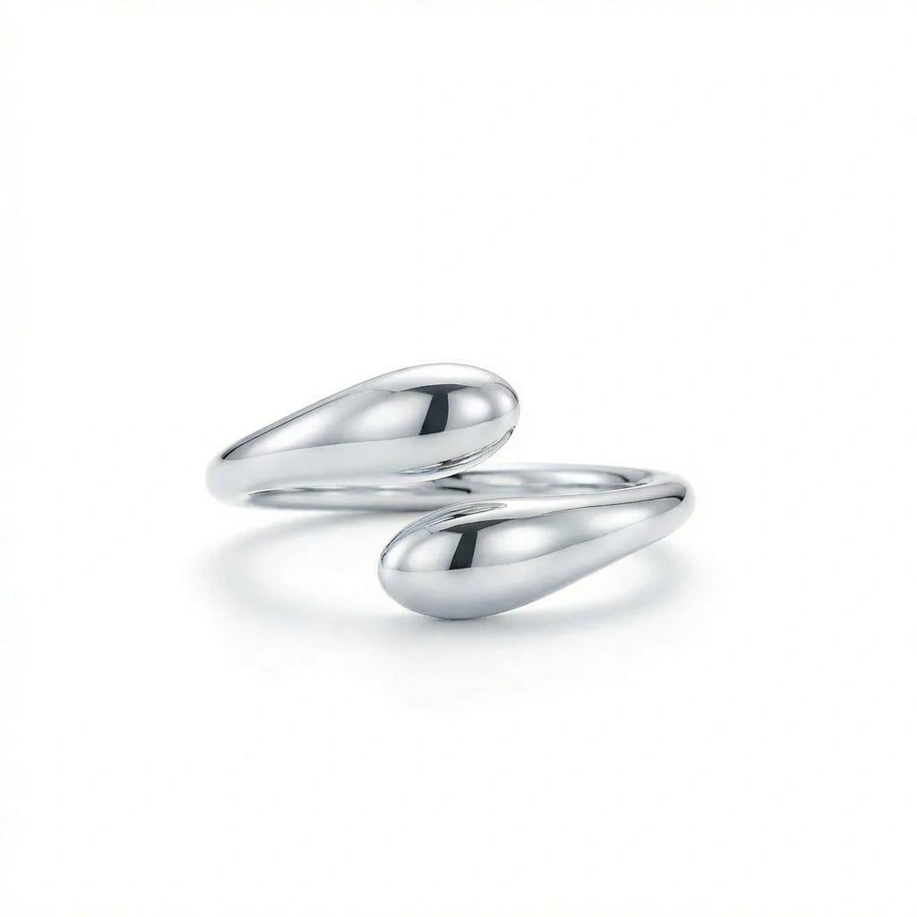Flow Gold Open Ring in solid 14K white gold, fluid wrap open ring design with polished finish