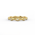 fluid wave diamond band ring solid 14k yellow gold bezel set diamonds front view