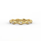 fluid wave diamond band ring solid 14k yellow gold bezel set diamonds front view