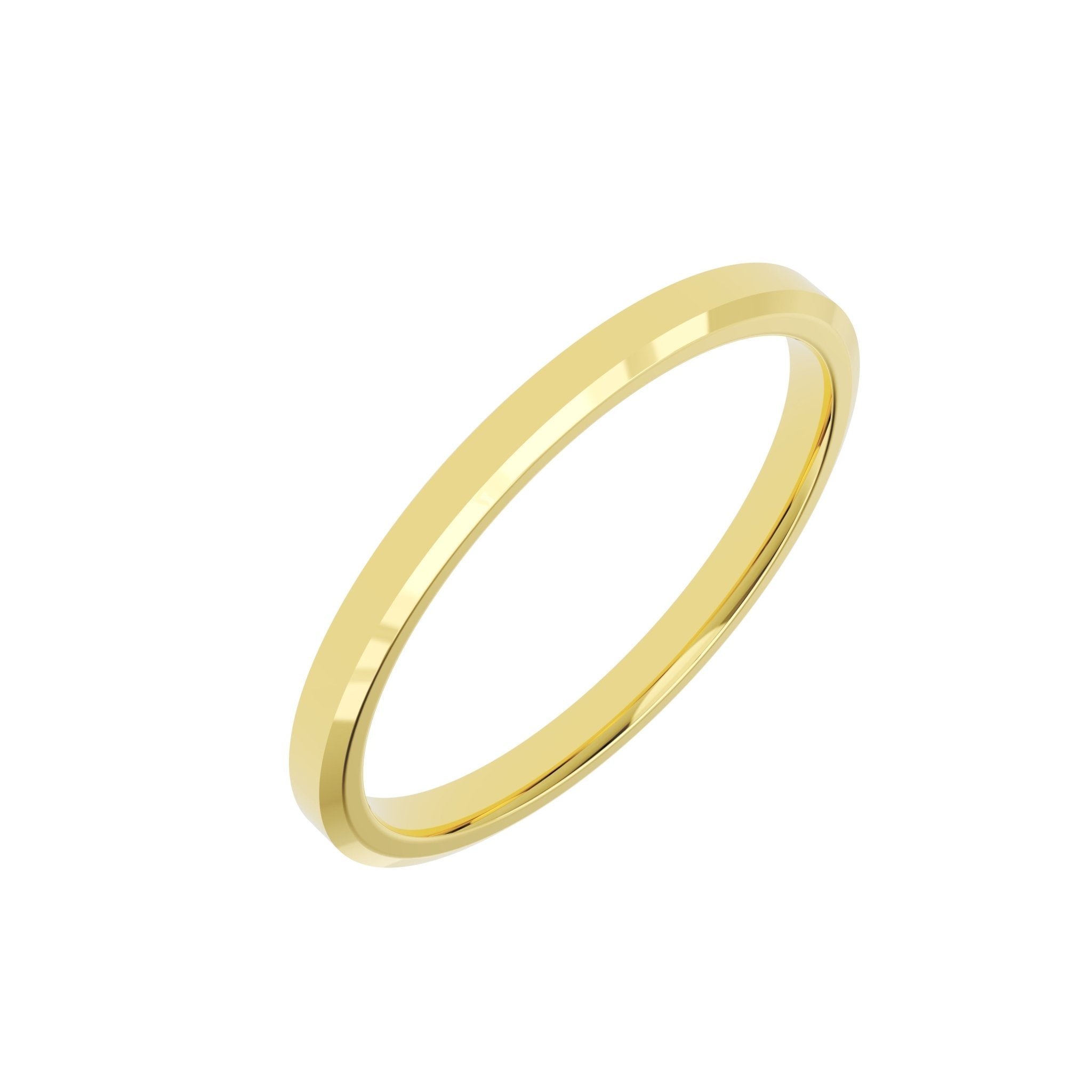 Thin 2mm beveled edge gold stacking band for women