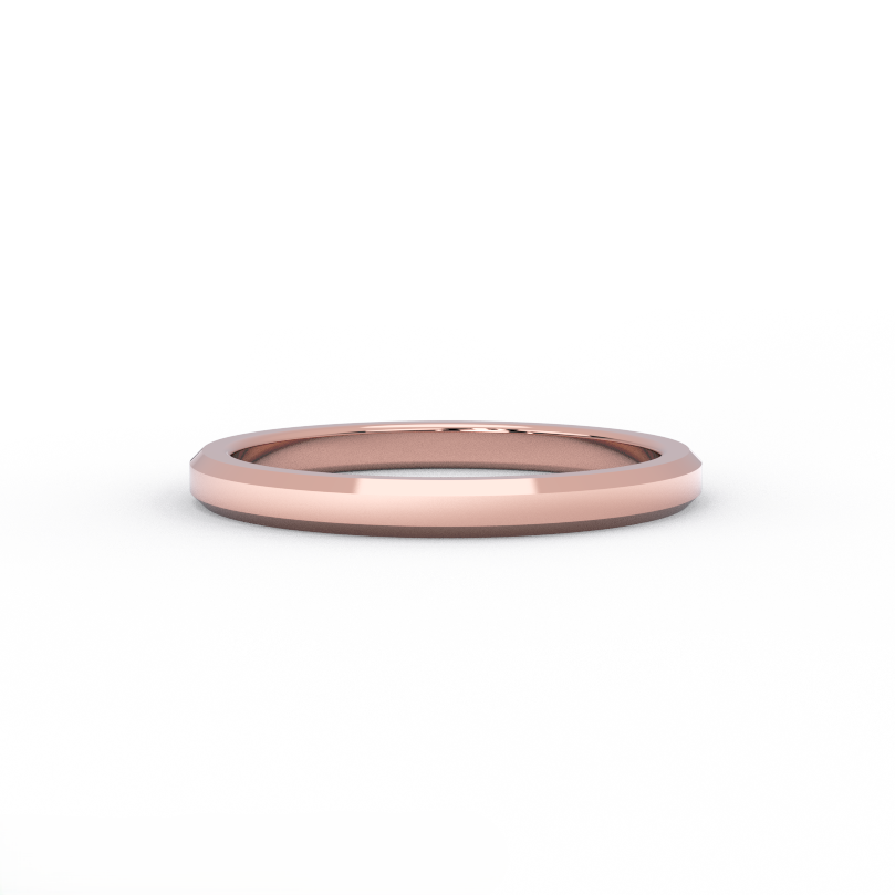 2mm women’s beveled edge wedding band in 14K rose gold - front view