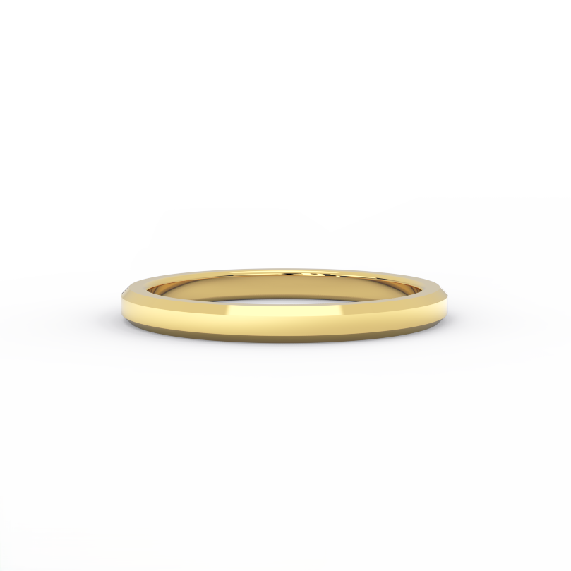 2mm women’s beveled edge wedding band in 14K yellow gold - front view