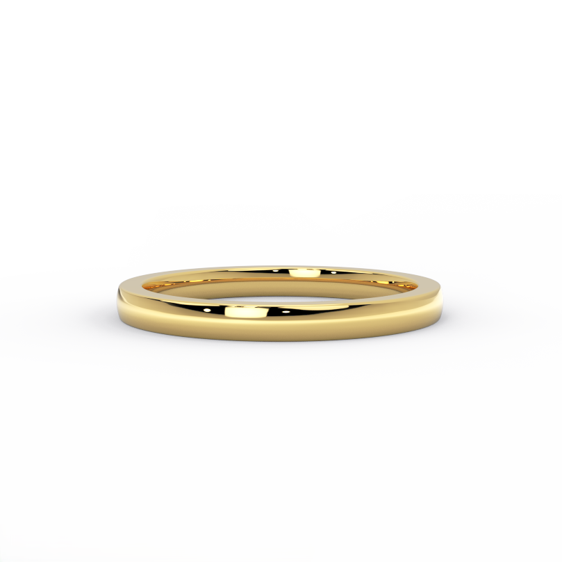 2mm low dome gold wedding band in solid 14K yellow gold – front view