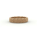 Gold basket weave wedding band in 14K brown gold, front view — Black Pearl of Queens