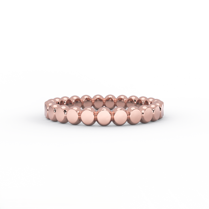 gold disc eternity ring in 14k rose gold front view
