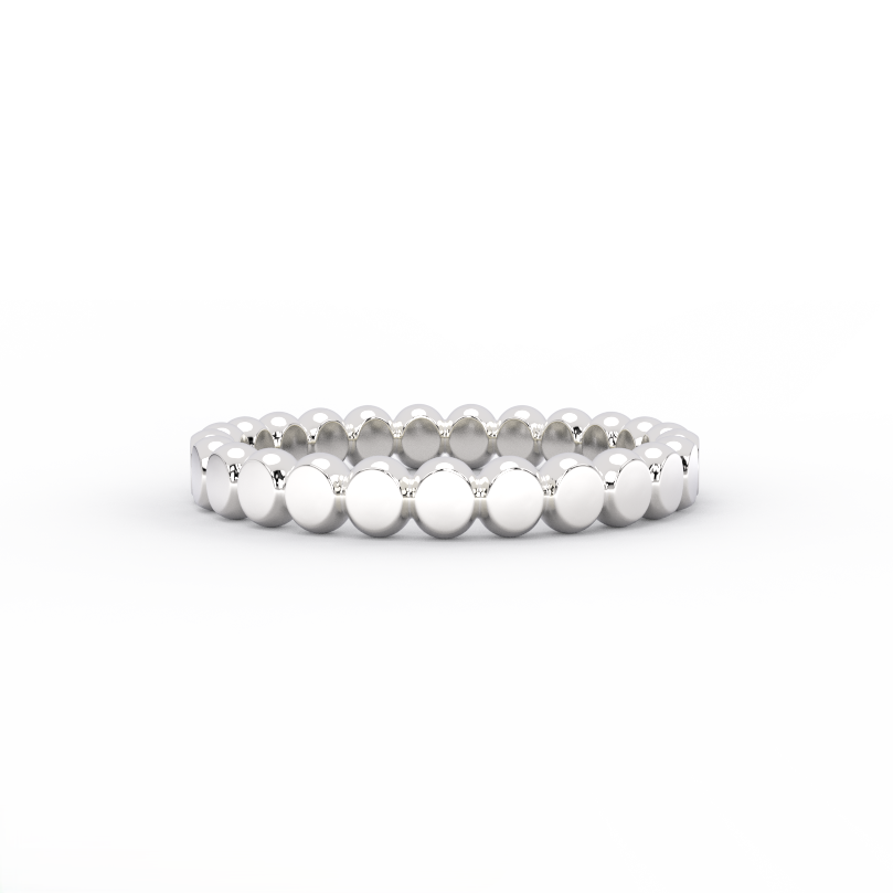 gold disc eternity ring in 14k white gold front view

