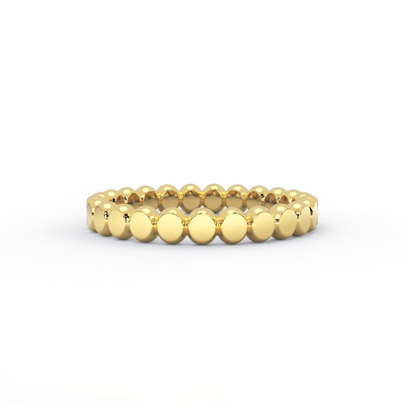 gold disc eternity ring in 14k yellow gold front view
