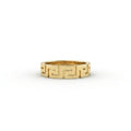 Greek key meander ring in solid 14K yellow gold – front view showing hand-finished Greek key design