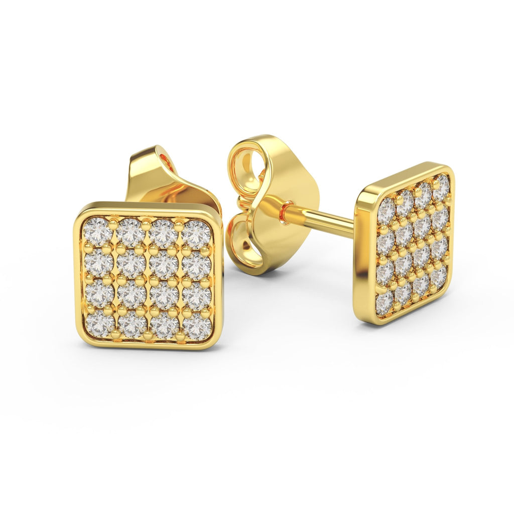 Square grid-pave lab-grown diamond stud earrings in 14K yellow gold, front view