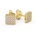 Square grid-pave lab-grown diamond stud earrings in 14K yellow gold, front view