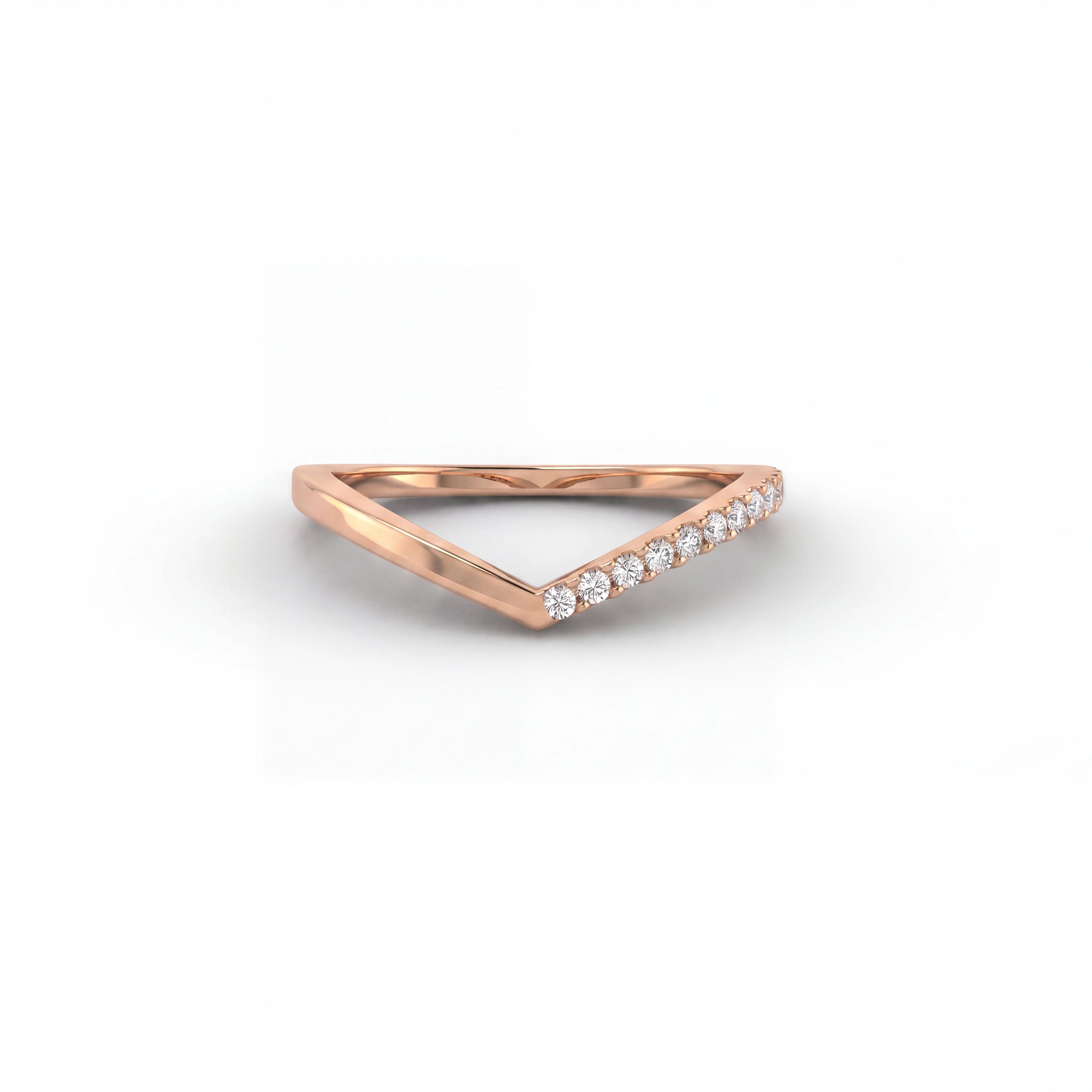 Half pavé wishbone Lab-Grown Diamond ring in 14K rose gold, front view — Black Pearl of Queens