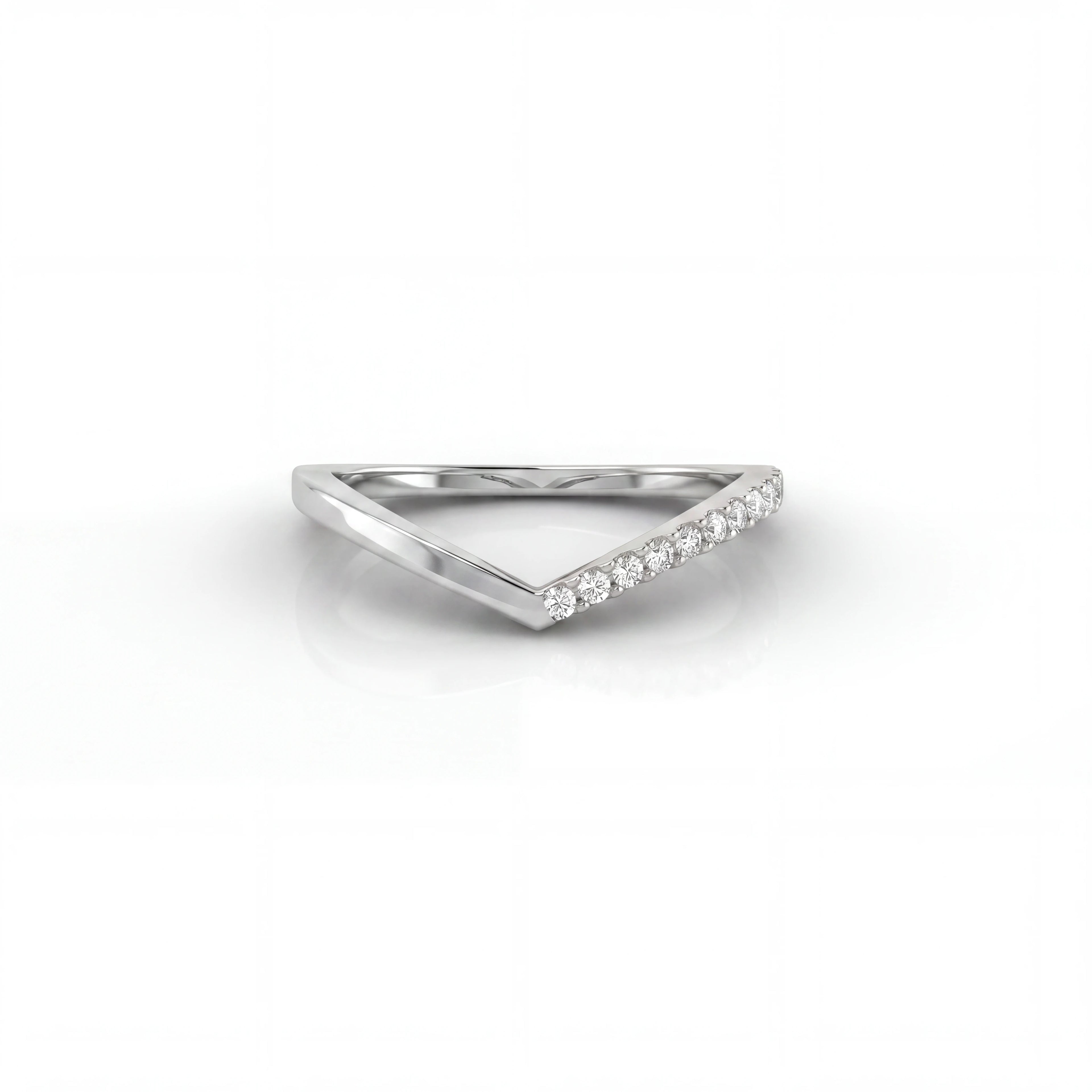 Half pavé wishbone Lab-Grown Diamond ring in 14K white gold, front view — Black Pearl of Queens