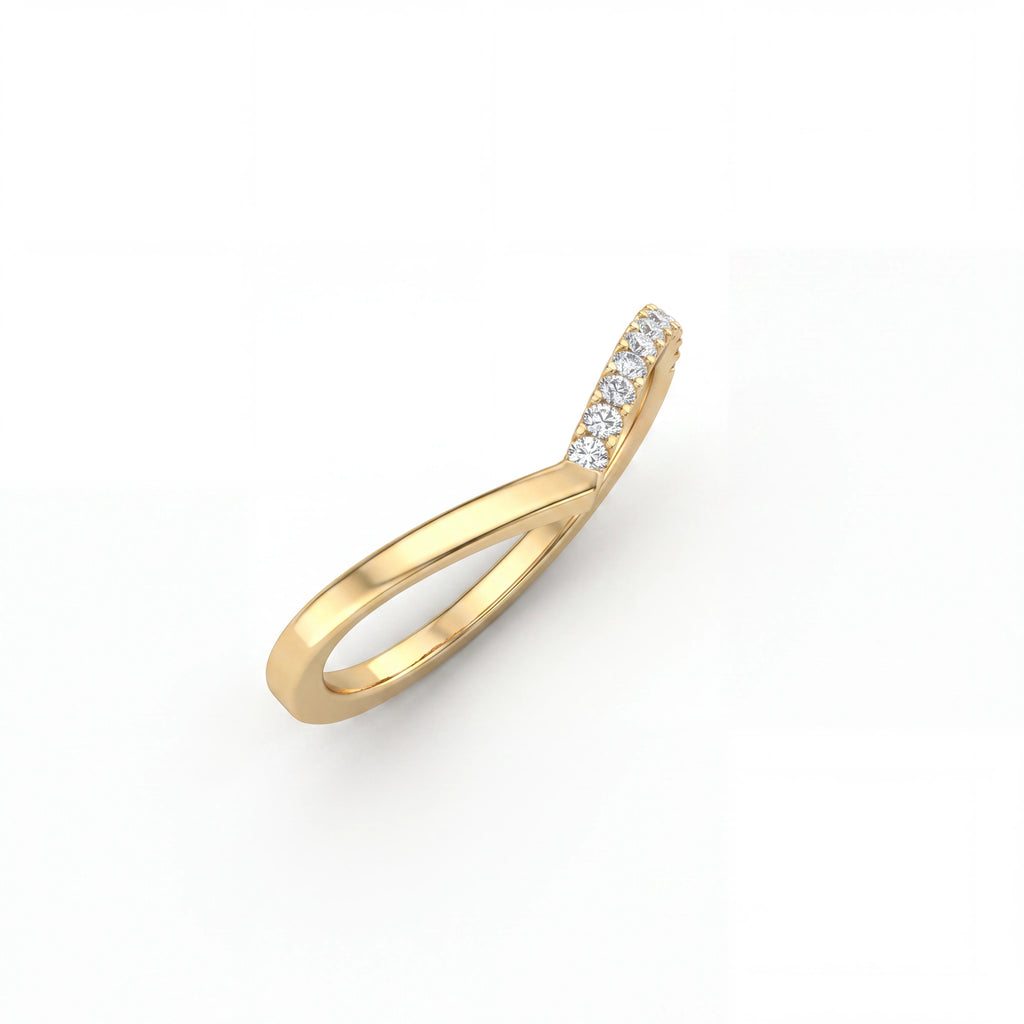 Half pavé wishbone Lab-Grown Diamond ring in 14K yellow gold, angled view showing the full band shape — Black Pearl of Queens