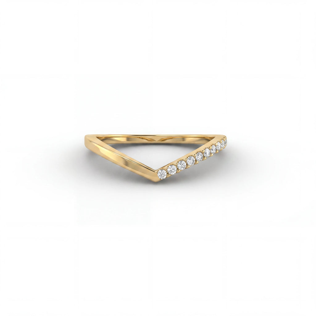 Half pavé wishbone Lab-Grown Diamond ring in 14K yellow gold, front view showing plain and diamond-set arms — Black Pearl of Queens