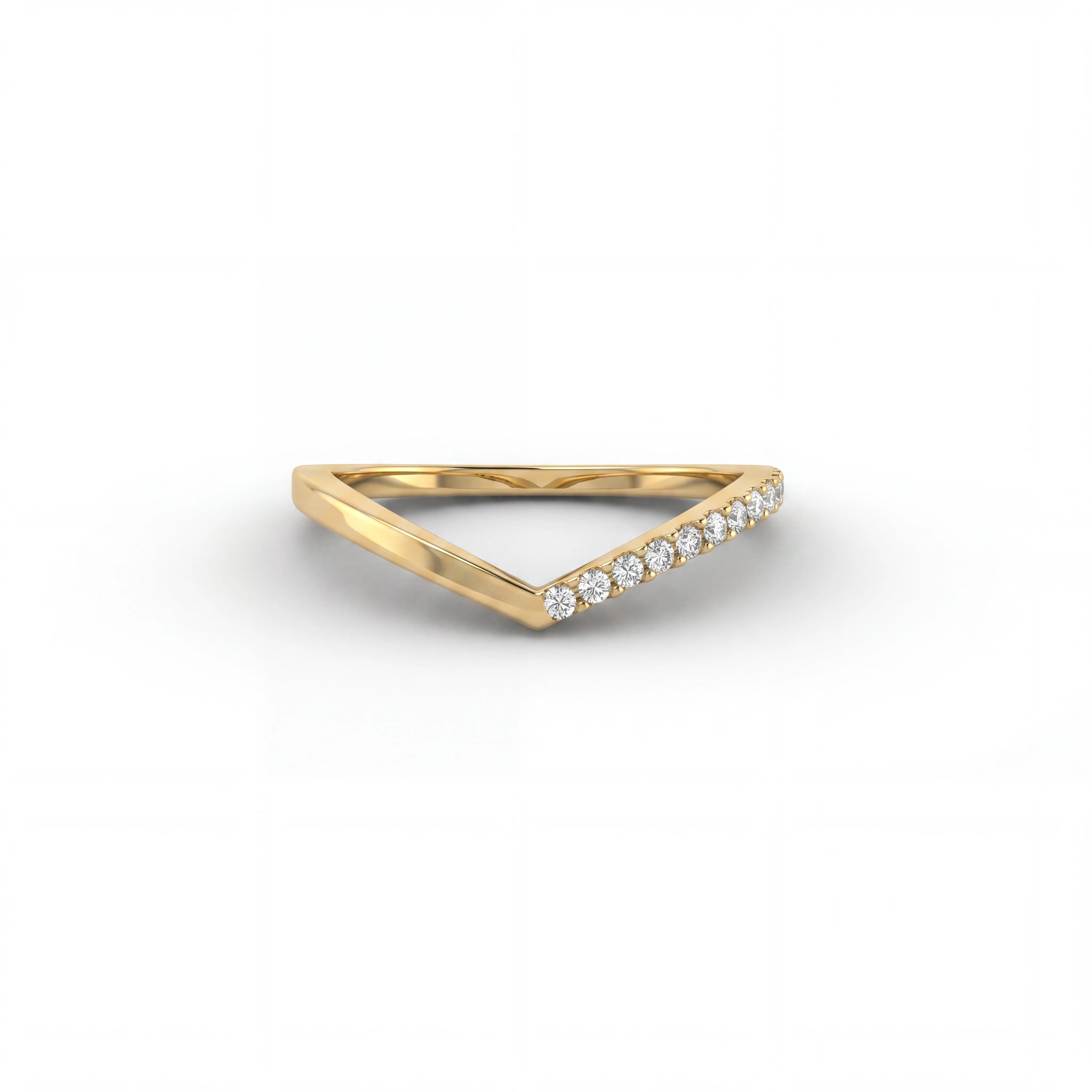 Half pavé wishbone Lab-Grown Diamond ring in 14K yellow gold, front view showing plain and diamond-set arms — Black Pearl of Queens