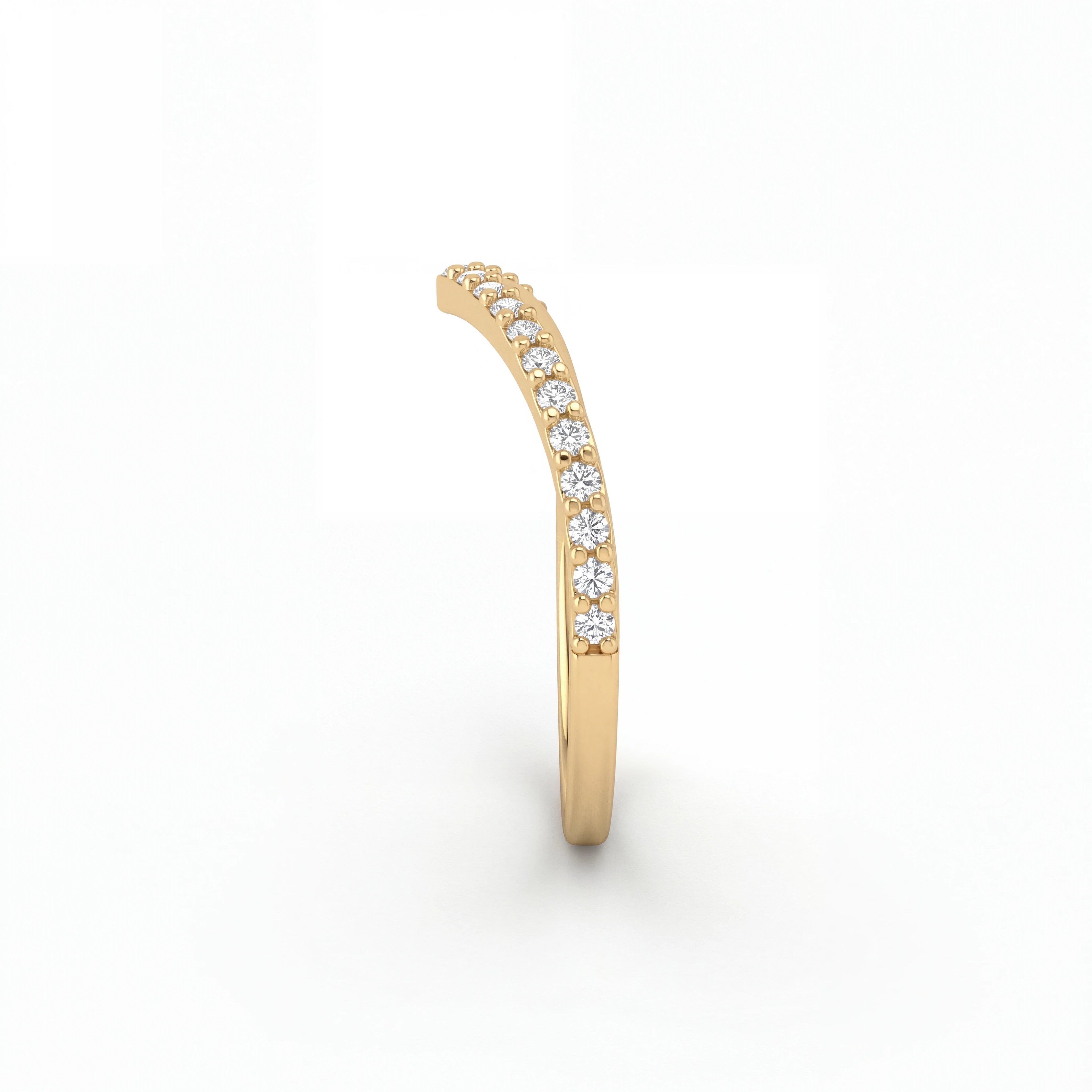 Half pavé wishbone Lab-Grown Diamond ring in 14K yellow gold, side profile showing the diamond-set arm — Black Pearl of Queens