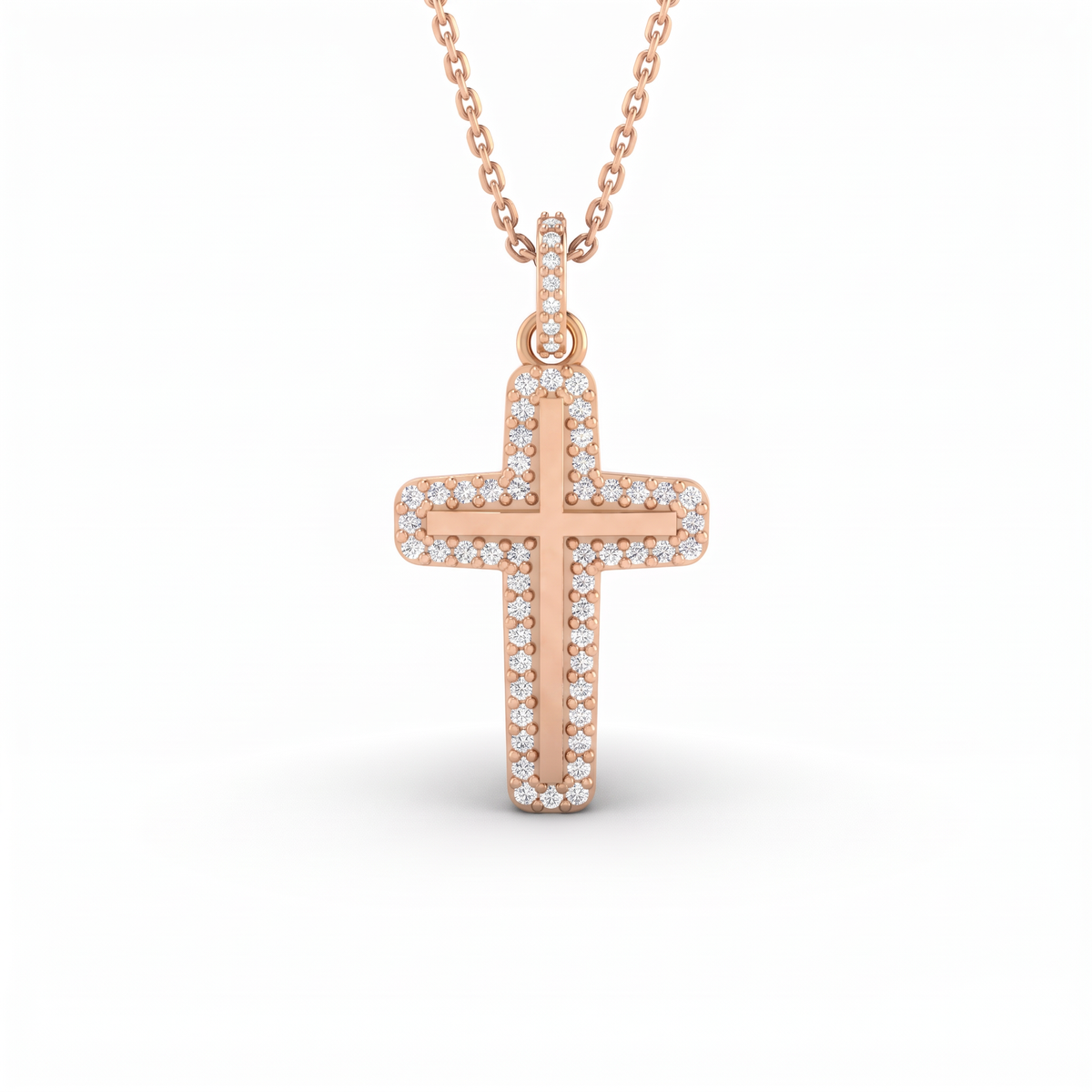 Halo Lab-Grown Diamond cross pendant with polished gold center and diamond bail in 14K rose gold