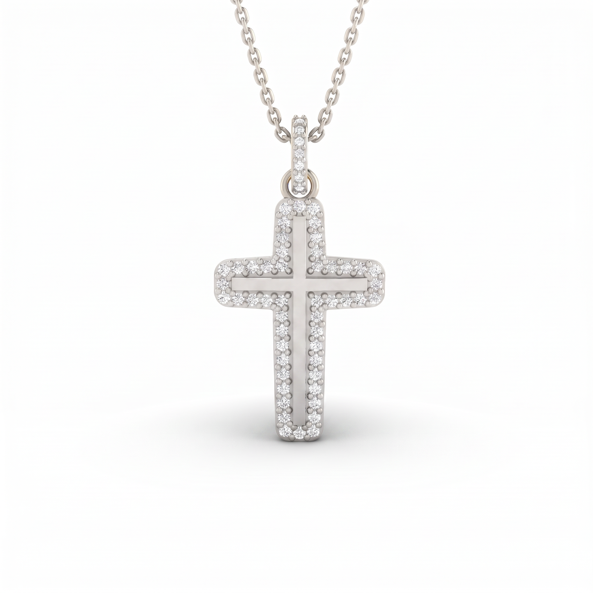 Halo Lab-Grown Diamond cross pendant with polished gold center and diamond bail in 14K white gold