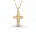 Halo Lab-Grown Diamond cross pendant with polished gold center and diamond bail in 14K yellow gold