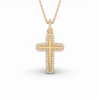 Halo Lab-Grown Diamond cross pendant with polished gold center and diamond bail in 14K yellow gold