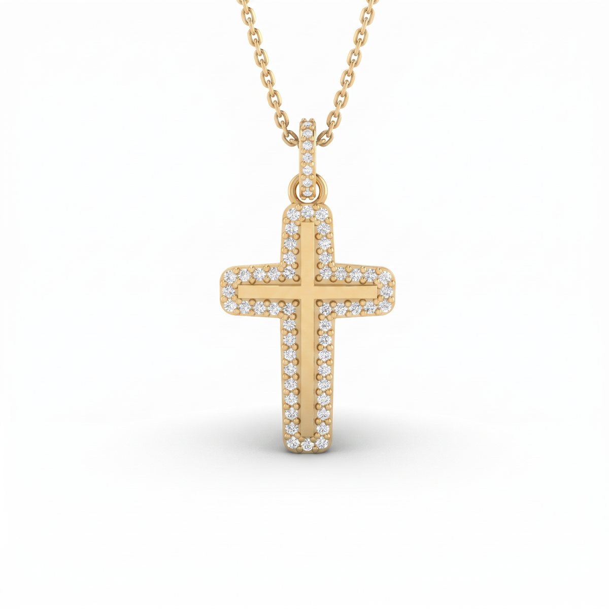 Halo Lab-Grown Diamond cross pendant with polished gold center and diamond bail in 14K yellow gold